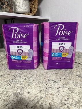 2x Poise Incontinence Pads for Women, #4 Moderate Long, 54 Pads New